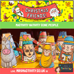 Mrs Mactivity: Die Geburt Christi - Kegelspielzeug (koloriert)